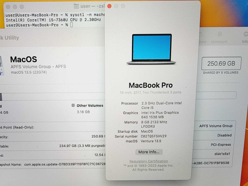 Apple Macbook Pro 2017 13\\" Core i5-7360U @ 2.3GHz 8GB DDR3 250GB SSD (