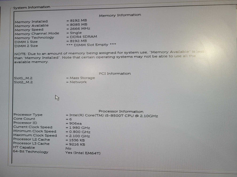 Dell OptiPlex 3060 USFF i5-8500T @ 2.10GHz 8GB DDR4 256GB nvme !