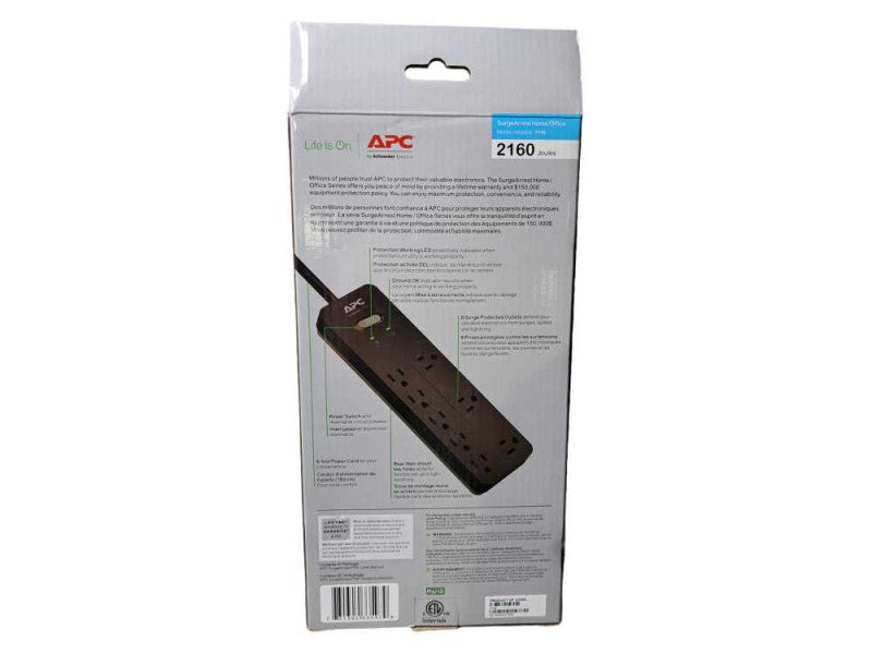 New | APC PH8 8-Outlet Surge Protector/Power Strip - Black )