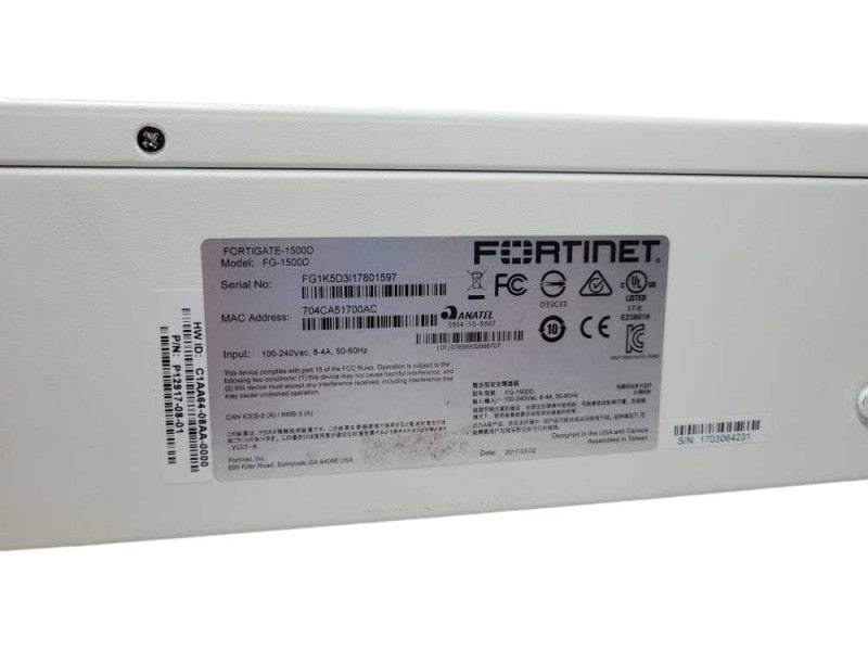 Fortinet Fortigate FG-1500D Firewall Security Appliance