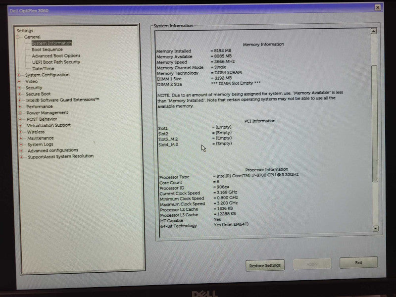 Dell OptiPlex 3060 SFF Desktop | i7-8700 @ 3.2GHz 8GB DDR4 No HDD/OS $