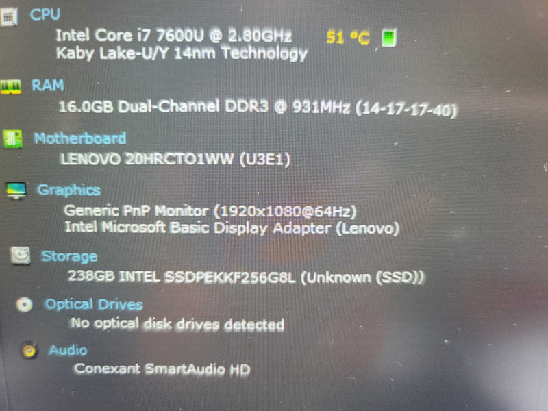 Lenovo ThinkPad X1 Carbon Gen 5| i7-7600U| 16GB DDR3| 256GB SSD | READ Î²