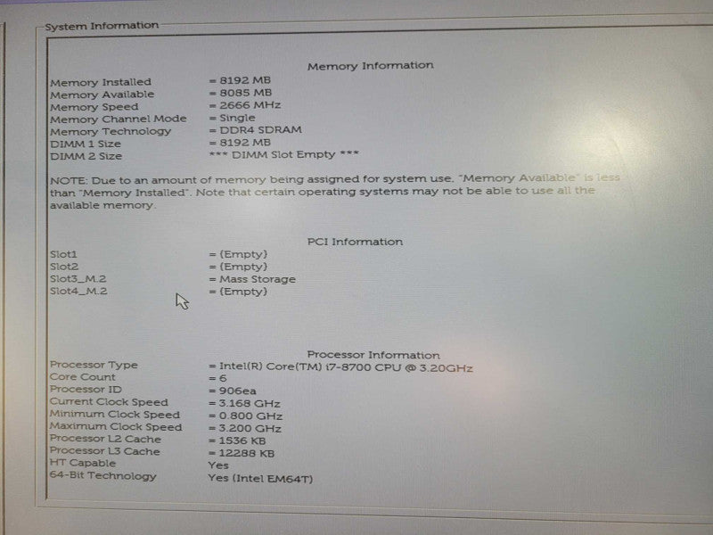 Dell OptiPlex 3060 SFF Desktop i7-8700 @ 3.20GHz 8GB DDR4 256GB NVMe !