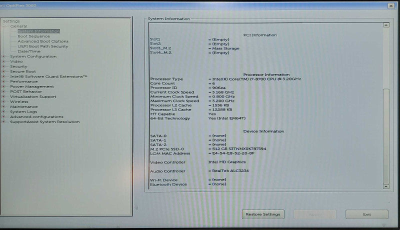 Dell OptiPlex 3060 SFF Desktop, i7-8700 3.20GHz, 16GB DDR4, 512GB NVMe