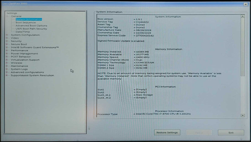 Dell OptiPlex 3060 SFF Desktop, i7-8700 3.20GHz, 16GB DDR4, 512GB NVMe