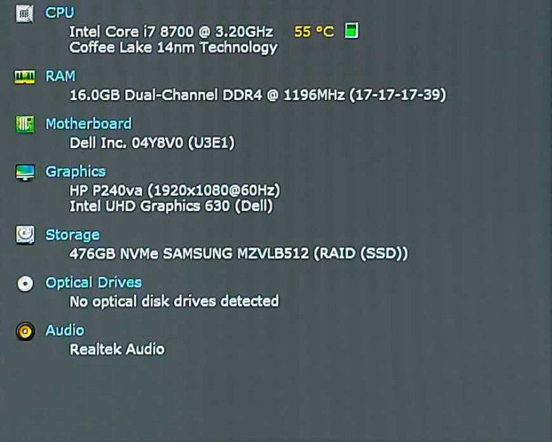 Dell OptiPlex 3060 SFF Desktop, i7-8700 3.20GHz, 16GB DDR4, 512GB NVMe