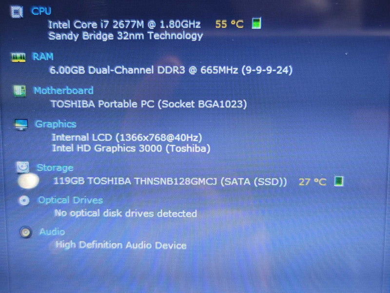 Toshiba Satellite Z380| i7-2677M| 6GB DDR3| 128GB SSD Î²
