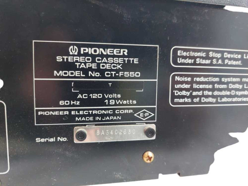Pioneer Stereo Cassette Tape Deck Model: CT-F550 Made in Japan =