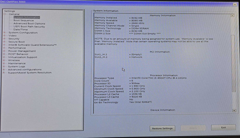 Dell OptiPlex 3060 USFF Desktop | i5-8500T @ 2.10GHz 8GB DDR4 No HDD/OS )
