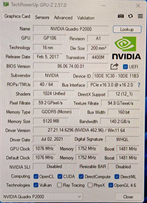 NVIDIA Quadro P2000 | 5GB GDDR5 Video Graphics Card | 4x DisplayPort )