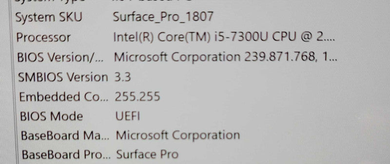 Microsoft Surface Pro 1807, Core i5-7300U 8GB DDR3 256GB SSD w/ Power, _