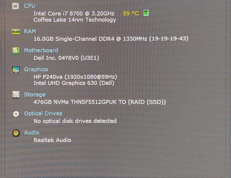 Dell OptiPlex 3060 SFF Desktop, i7-8700 3.20GHz, 16GB DDR4, 512GB NVMe