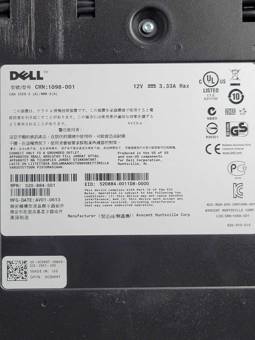 Dell 18.5\\" WXGA 1U KVM Rackmount LED Console w/ Cables 0C0NNT, SEE _