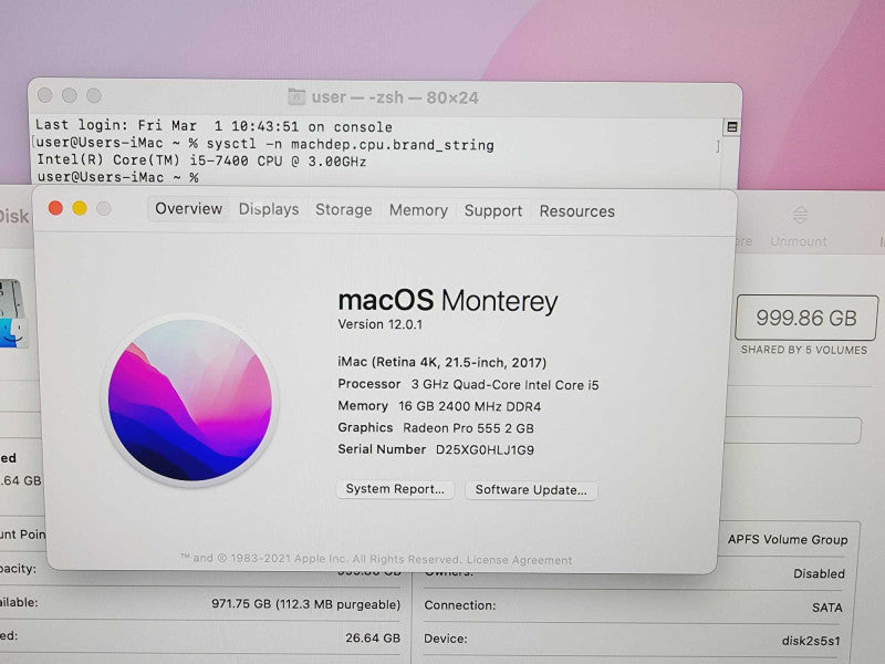 Apple iMac 2017 4K Retina 21.5\\" Core i5-7400 @ 3.0GHz 16GB DDR4 1TB HDD Radeon Pro 555 2GB (