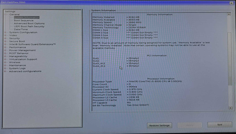 Dell OptiPlex 7060 SFF Desktop | i5-8500 @ 3.00GHz 8GB DDR4 No HDD/OS )