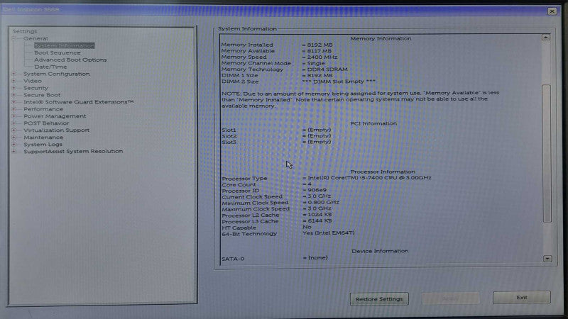 Dell Inspiron 3668 Tower Desktop | i5-7400 @ 3.00GHz 8GB DDR4 No HDD/OS )