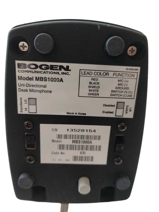 Bogen Uni-Directional Dynamic Desktop Paging Microphone Model: MBS1000A =