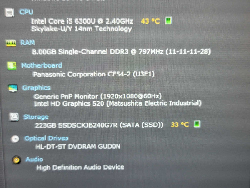 Panasonic ToughBook CF-54| i5-6300U| 8GB DDR4| 240GB SSD |11660   Hours Î²
