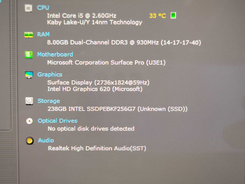 Microsoft Surface Pro 1807, Core i5-7300U 8GB DDR3 256GB SSD w/ Power, SEE _