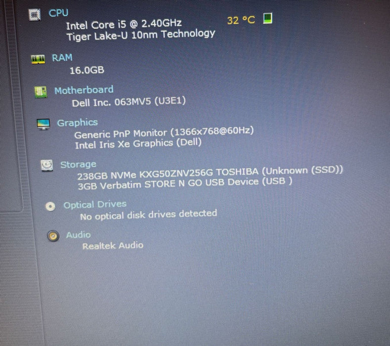 Dell Latitude 5520 Intel Core i5-1135G7@2.4GHz 16GB RAM 256GB SSD