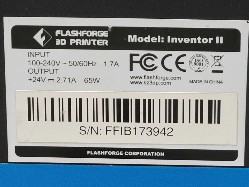 Flashforge Inventer II 3D Printer 365 Hours usage counter Factory reset READ _
