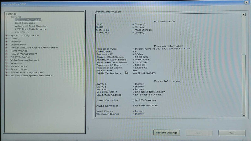 Dell OptiPlex 3060 SFF Desktop, i7-8700 3.20GHz, 8GB DDR4, 256GB NVMe