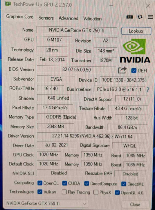 EVGA GeForce GTX 750 Ti 2GB GDDR5 Graphics Card | 02G-P4-3751-KR )