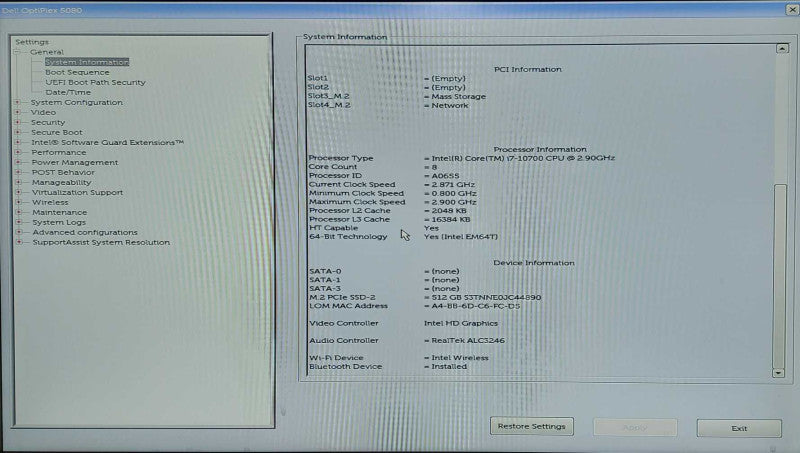 Dell OptiPlex 5080 SFF, i7-10700 2.90GHz, 16GB DDR4, 512GB NVMe, WiFi