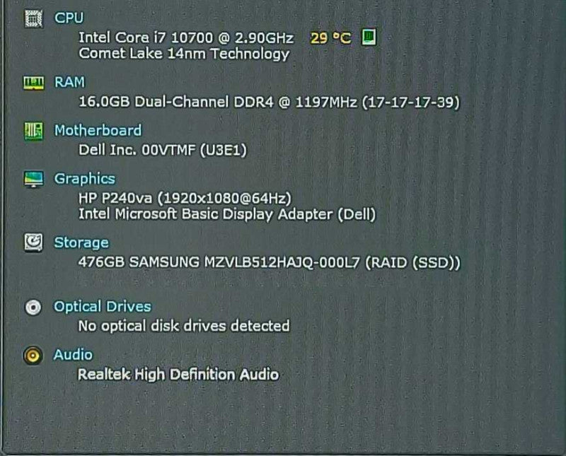 Dell OptiPlex 5080 SFF, i7-10700 2.90GHz, 16GB DDR4, 512GB NVMe, WiFi