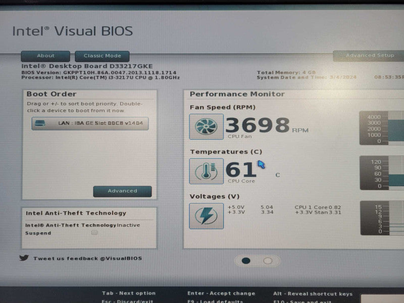 Intel NUC D33217GKE Intel Core i3-3217U 1.8GHz 4GB RAM NO SSD !