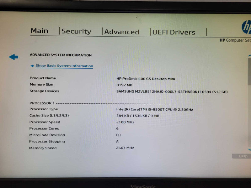 HP ProDesk 400 G5 USFF  Core I5-9500T 2.20GHz 8GB DDR4 512GB NVMe + PWR  Q_
