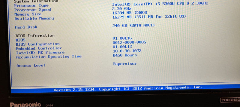 Panasonic ToughBook CF-54 TOUCH SCREEN i5-5300U 16GB RAM 240GB SSD 8450 Hours