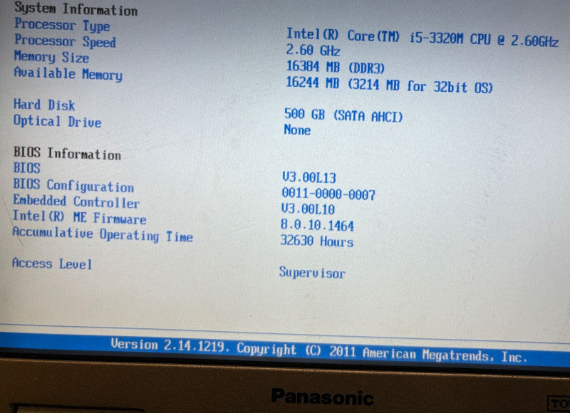 Panasonic ToughBook CF-31 TOUCH SCREEN i5-3320M 16GB 500SSD 32630 Hours