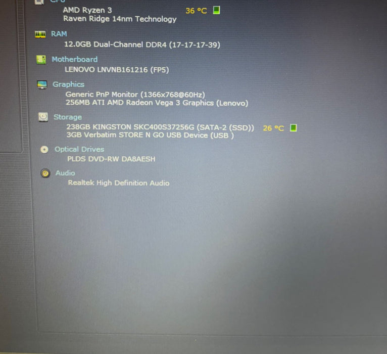 Lenovo ideapad 330 AMD RYZEN 3-2200U@2.5GHz RADEON VEGA 3 12GB RAM 256 GB SSD