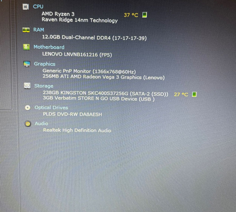 Lenovo ideapad 330 AMD RYZEN 3-2200U@2.5GHz RADEON VEGA 3 12GB RAM 256 GB SSD