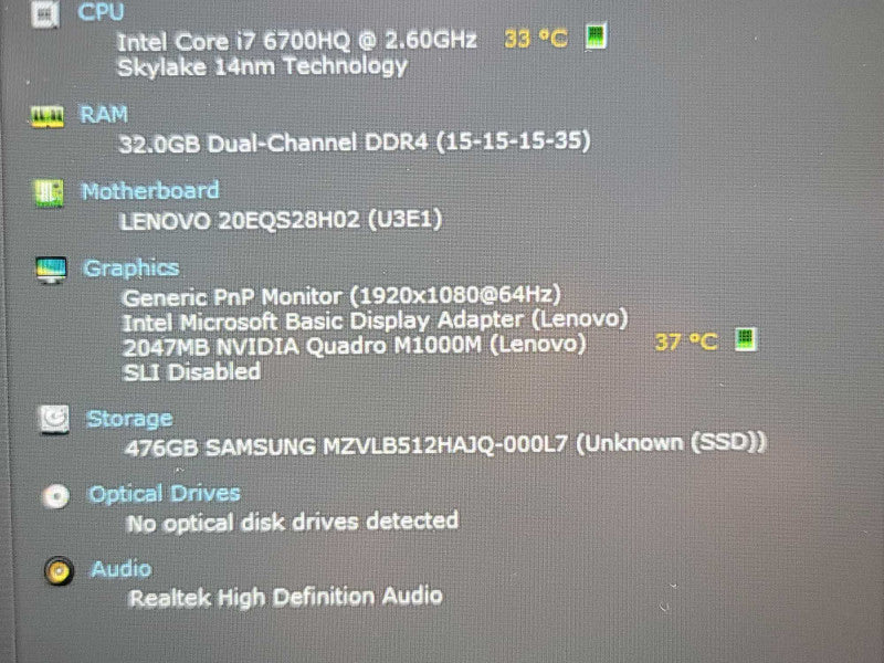 Lenovo ThinkPad P50| i7-6700HQ| 32GB DDR4| Quadro M1000M| 512GB SSD  QÎ²