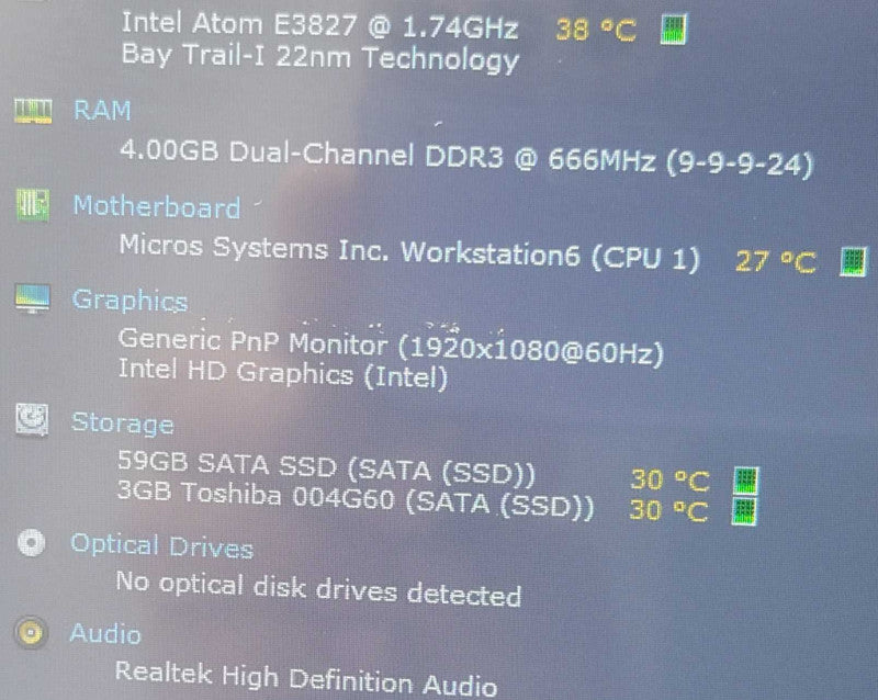Micros Oracle Workstation 6 (Model 610) Touch POS E3827 1.7GHz 4GB/64GB  _