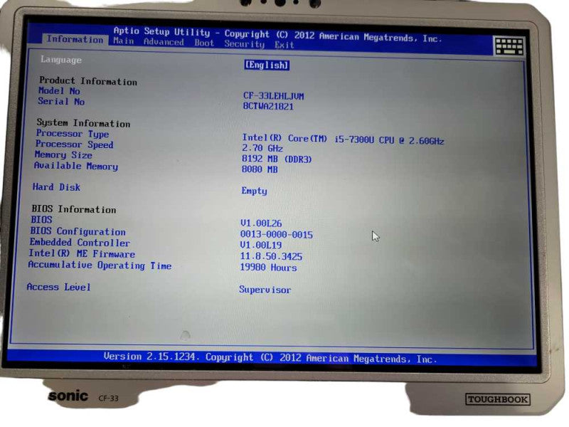 Panasonic CF-33 Toughbook Tablet | i5-7300U @ 2.60GHz 8GB RAM | 19980 HRS Q!