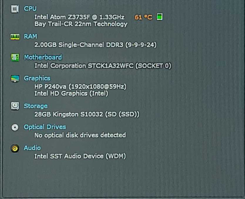 Intel Compute Stick STCK1A32WFC, Atom Z3735F 1.33 GHz, 2GB RAM, 32GB SSD