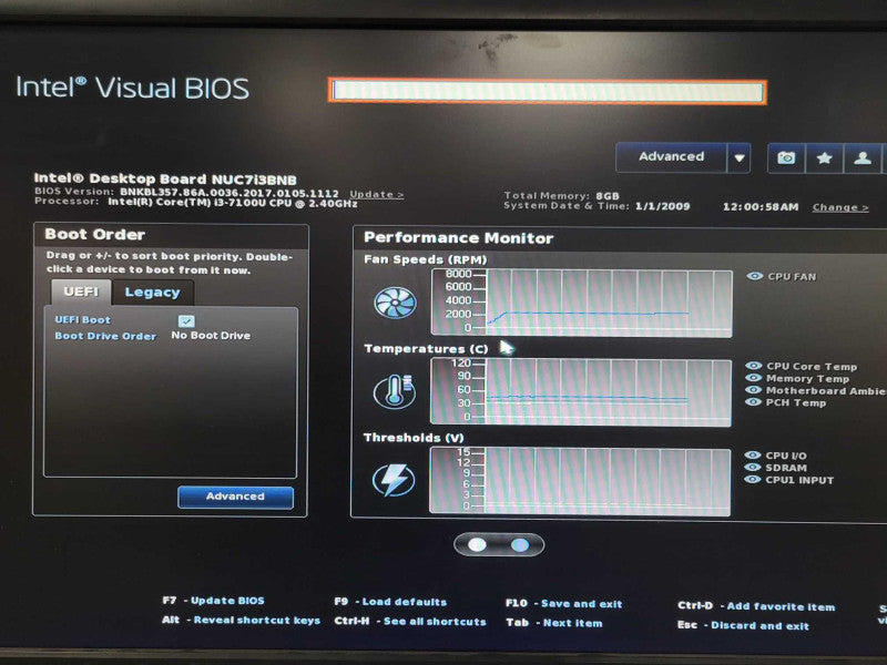 Intel NUC7i3BNK Mini PC, Core I3-7100U 2.4GHz, 8GB RAM, 256GB M.2 SSD Q_