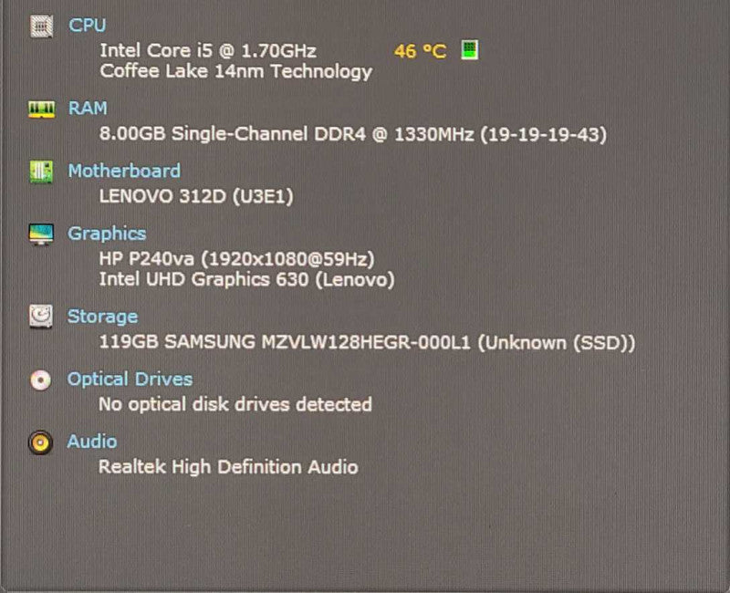 Lenovo M720q USFF, Core i5-8400T 1.7GHz, 8GB DDR4, 128GB NVMe, Wifi, Adapter