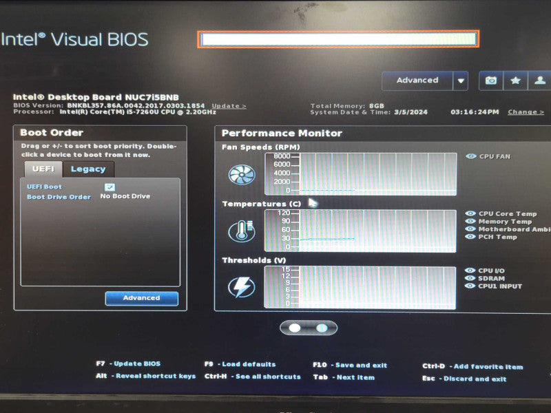 Intel NUC7i5BNH Mini PC, Core I5-7260U 2.2GHz, 8GB RAM, 256GB SSD _