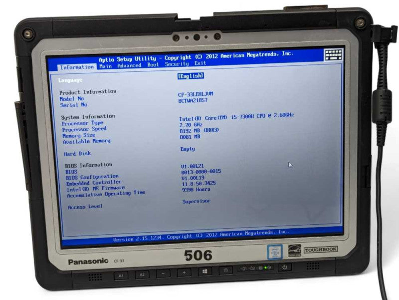 Panasonic ToughBook CF-33 Tablet Intel Core i5-7300U @2.60GHz 8GB RAM Plz RE  Q-