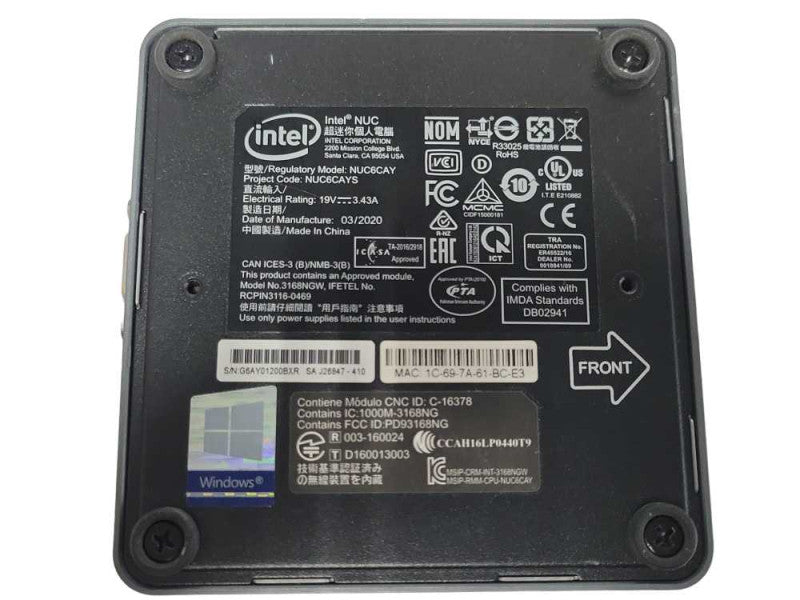 Intel NUC6CAY Mini PC, Celeron J3455 1.5GHz, 2GB RAM, 256GB SSD _