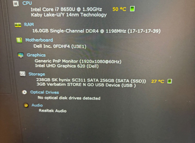 Dell Latitude 5490 Intel Core i7-8650U@1.9GHz 16 GB RAM 256 GB SSD