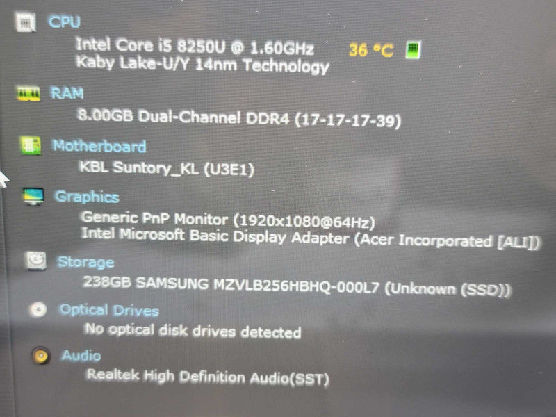 Acer Swift SF314-52| i5-8250U| 8GB DDR4| 256GB SSD  Î²