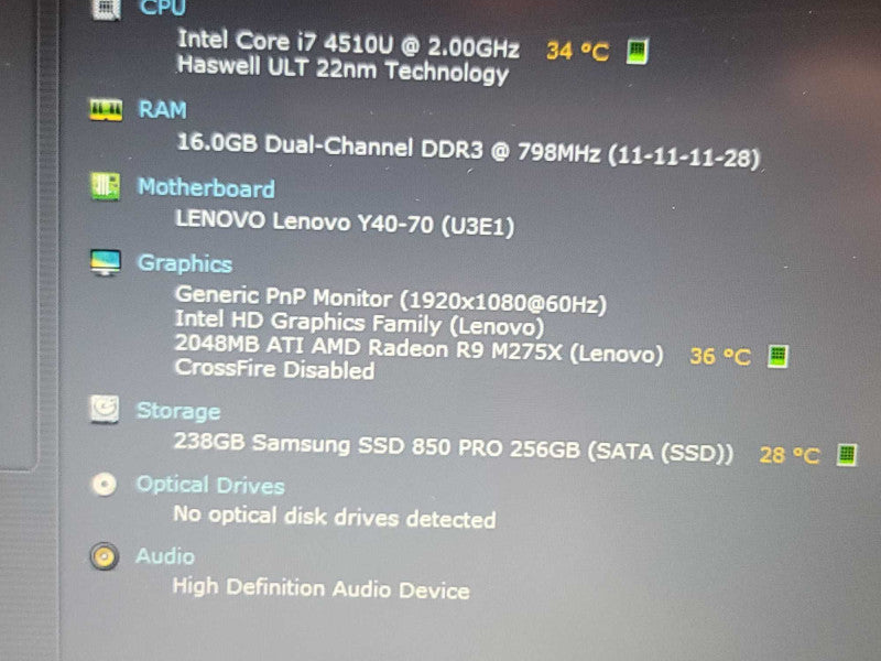 Lenovo Y40-70| i7-4510U| 16GB DDR4| Raeon R9 M275X| 256GB SSD| READ Î²