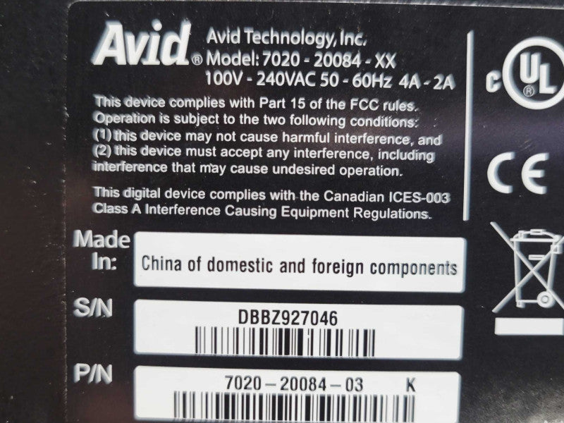 Avid Nitris DX 7020-20084-XX Media Video Composer External, READ _