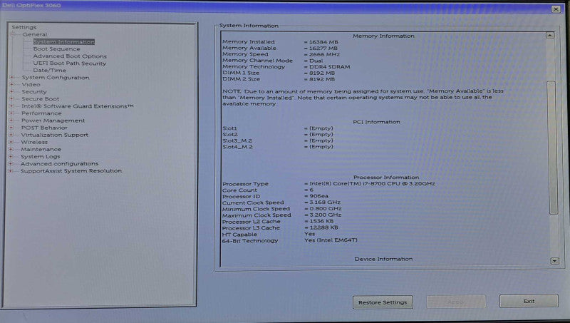 Dell OptiPlex 3060 SFF Desktop | i7-8700 @ 3.20GHz 16GB DDR4 240GB SSD )