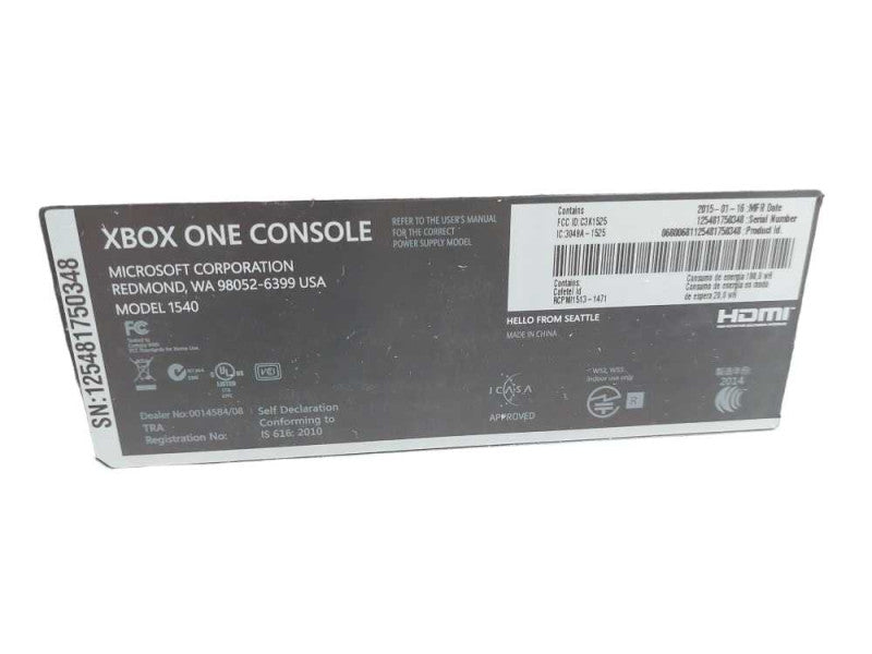 Microsoft Xbox One Model: 1540 with Kinect & Power Supply =